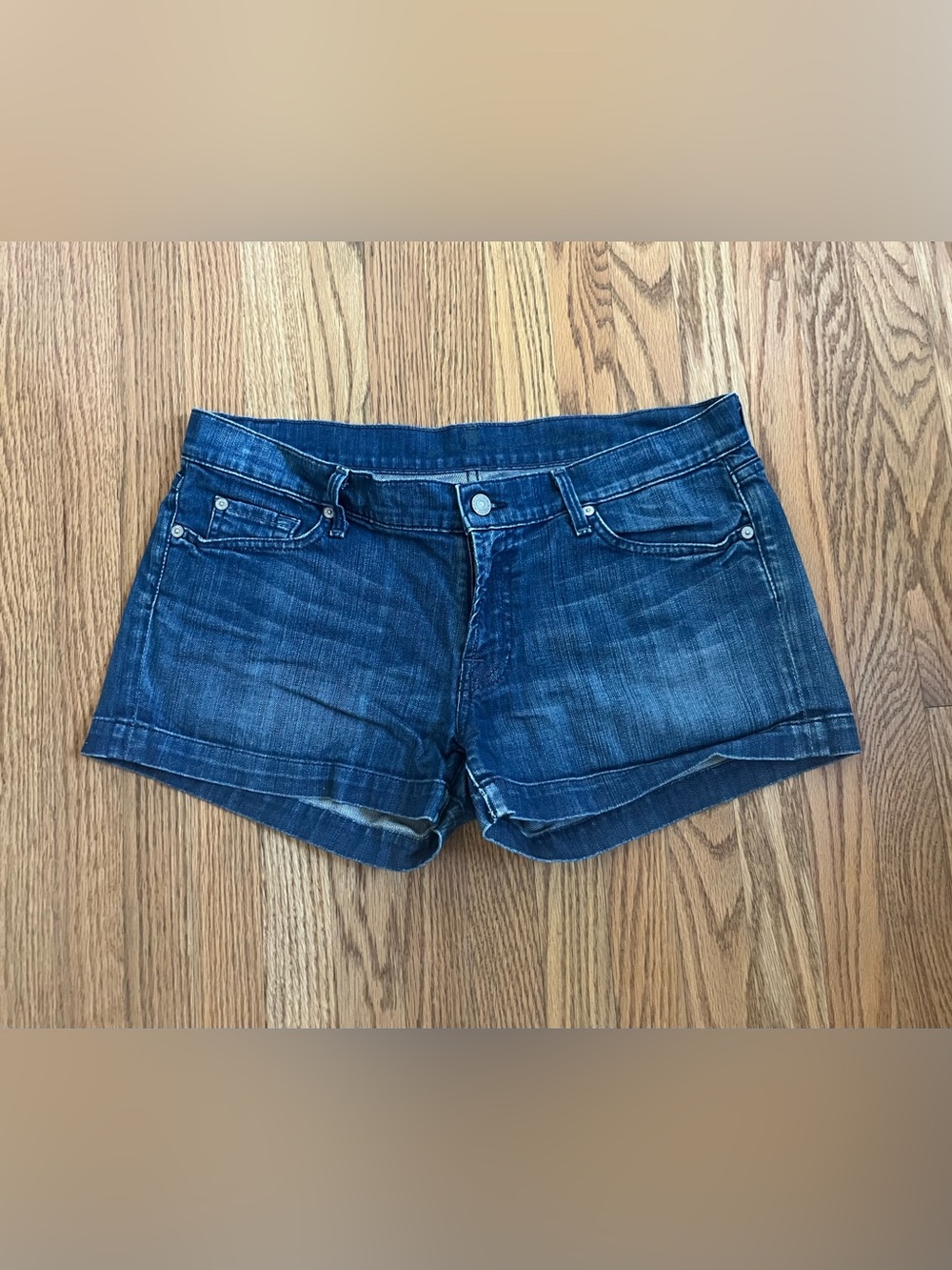 7 for All Mankind Dark Blue Denim Women’s Lo Rise Shorts Sz 32